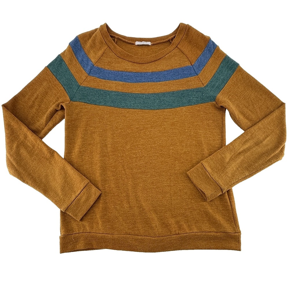 12PM by Mon Ami Womens Colorblock Sweatshirt Brown Stripe Pullover